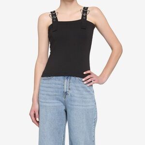 Hot Topic Y2K Tank Top with Buckle Detail Goth Gothcore Alternative Black Shirt